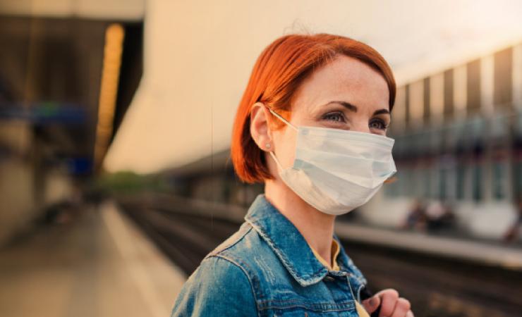 Lady wearing mask in public