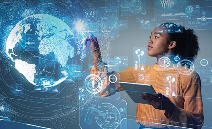 Girl working with Technology