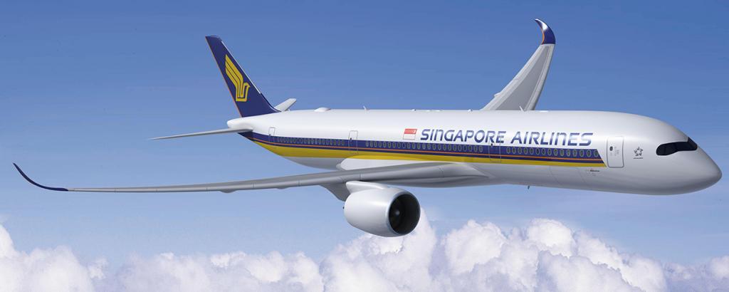 Singapore Airlines plane flying in blue skies