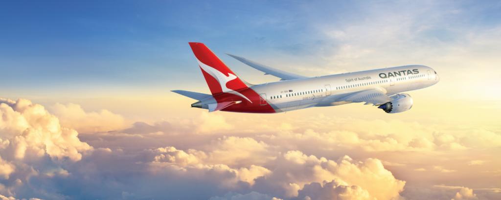 Qantas Dreamliner Flying through Clouds