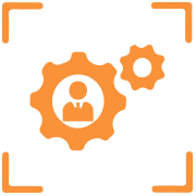 Icon of person sitting inside of a cog