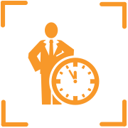 Icon of person in suit next to clock