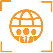 Icon of travel managers within a globe